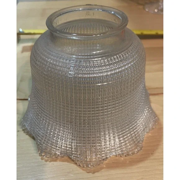 Antique NOV 14 1905 HOLOPHANE Glass‎ Lamp Shade Ruffled Waffle 2.5