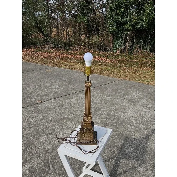 Vintage 1960s Neoclassical Brass Lamp With A Corinthian Column