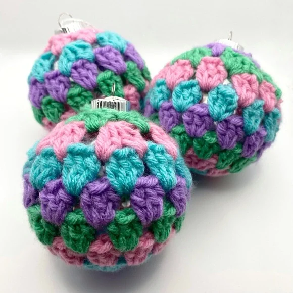 Multicolor Retro Pastel Crochet Ornaments Set of 3