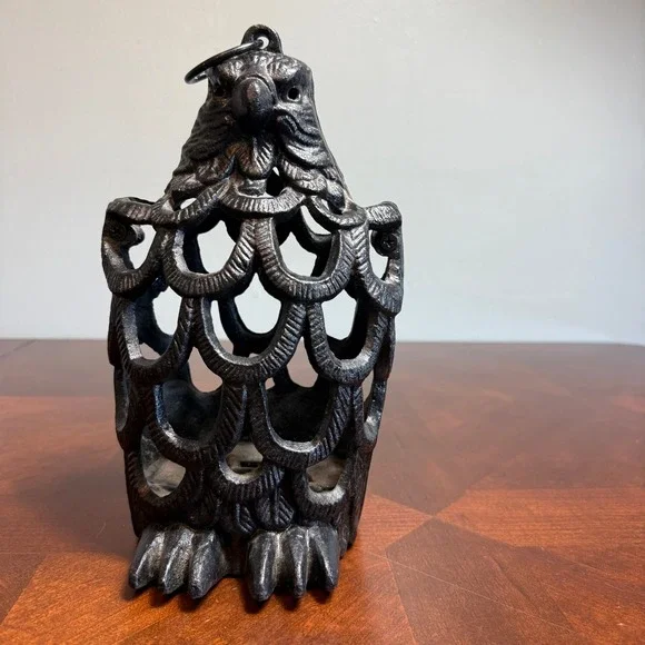 Vintage Cast Iron Hanging Eagle Lantern Rustic Bird