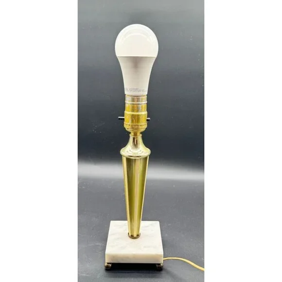 Vintage MCM Green & Cream Marble Base Table Lamp Working 11