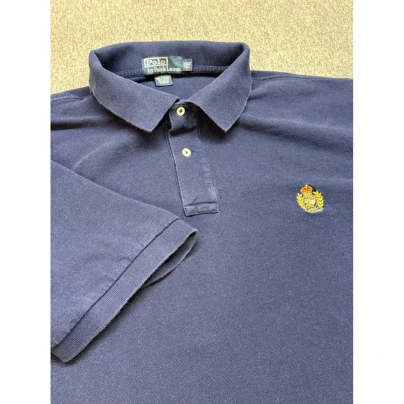 Polo Ralph Lauren Mens 2XLT‎ Tall Navy Blue Crest Logo Pique Cotton Polo Shirt
