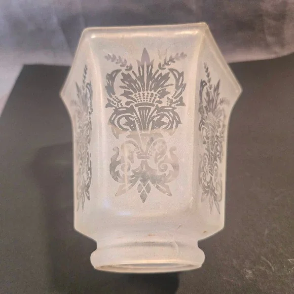 Art Deco Frosted‎ Etched Glass Lamp Shades Set of 4 Hexagonal Vintage 1930s