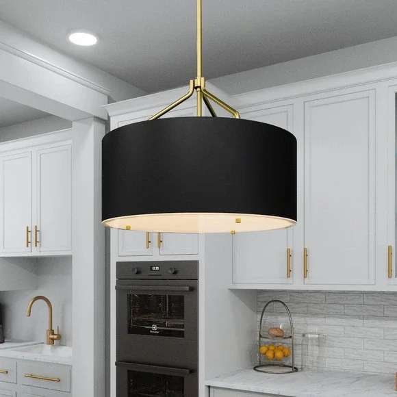 Quoizel LWS6714B Covington 3-Light Drum Pendant Black Gold NIB