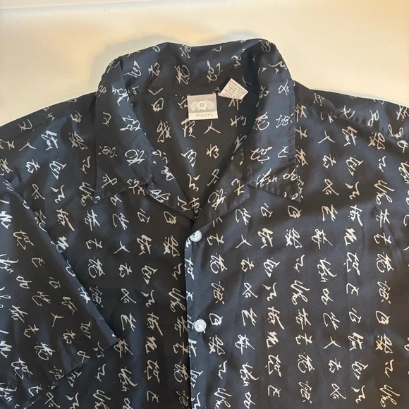 Vintage y2k Utility Button Down Shirt Polyester Size XL Black