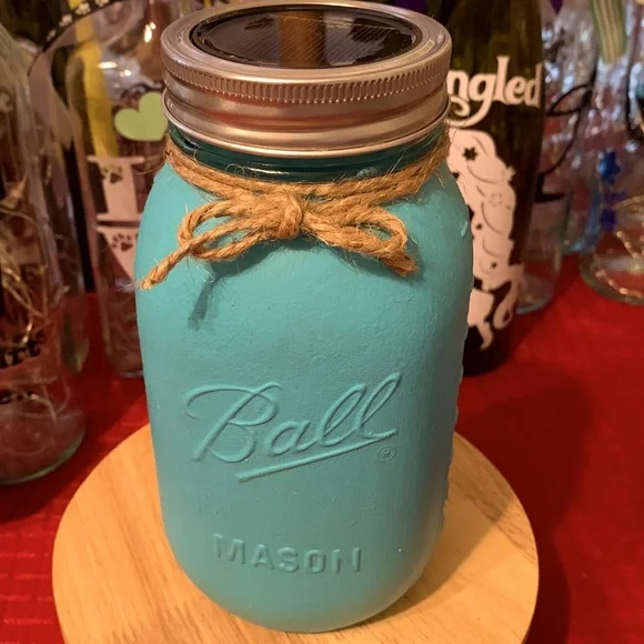Custom Listing- handcrafted, hand-painted Tiffany blue solar jar