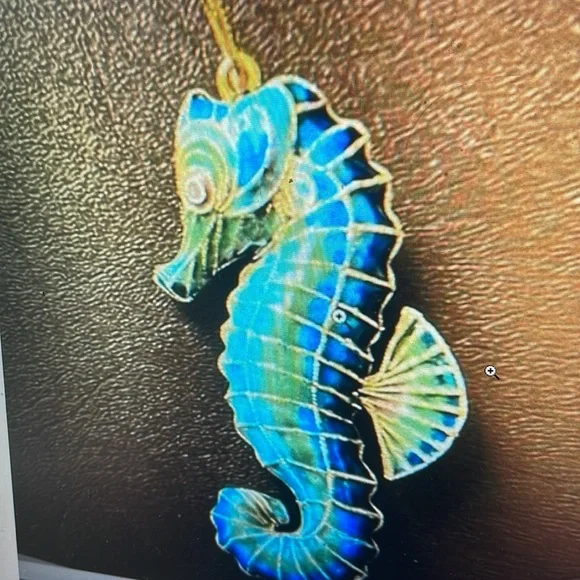 Pottery Barn Cloisonne SEAHORSE blue Ornament 4