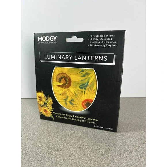 NEW Modgy Luminary Lanterns Vincent van Gogh Sunflowers Candle Lumina Set of 4