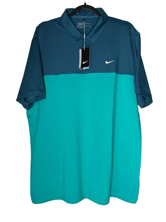Nike Golf Dri-FIT Polo Shirt Mens XL Blue Teal Colorblock Performance Golf NEW