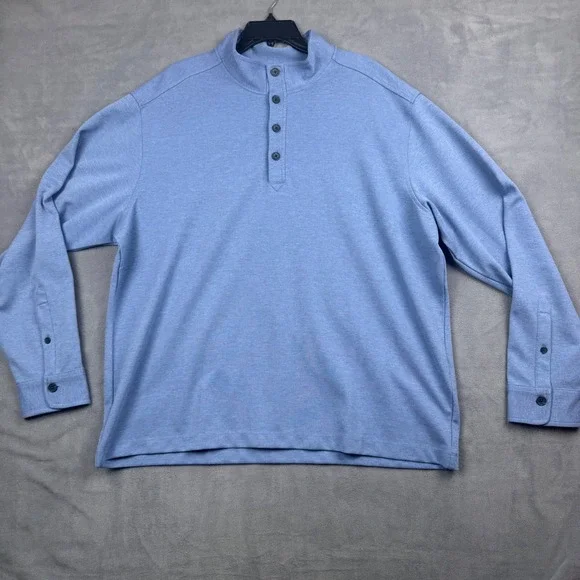 Brooks Brothers Mens 2XL Light Blue Mock Neck‎ Henley Pullover Long Sleeve Shirt