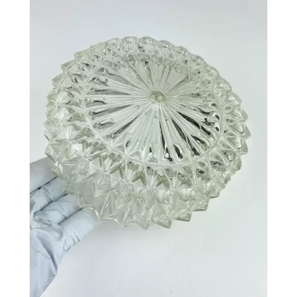 Vintage MCM Diamond Point Starburst Glass Ceiling Globe Light Shade 5 7/8 Fitter