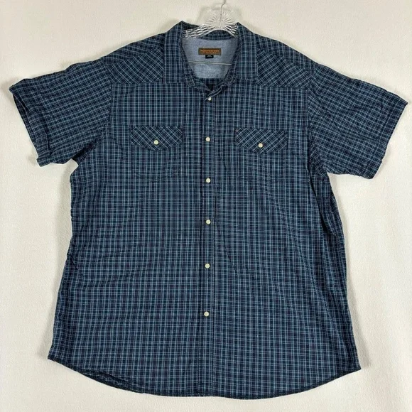 Northwest Territory Shirt Men 2XLT Blue Plaid Pearl Snap Outdoors Casual/Dress