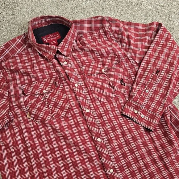 John Browning Heritage Collection Plaid Long Sleeve Pearl Snap Size 2XL‎ Red