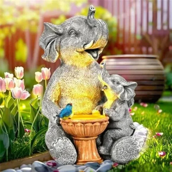 Solar Garden Statues Loving Elephant Garden Decor Lights