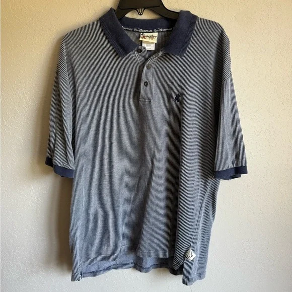 Men’s Retro Blue Striped Mickey Walt Disney World Short Sleeve Polo Shirt