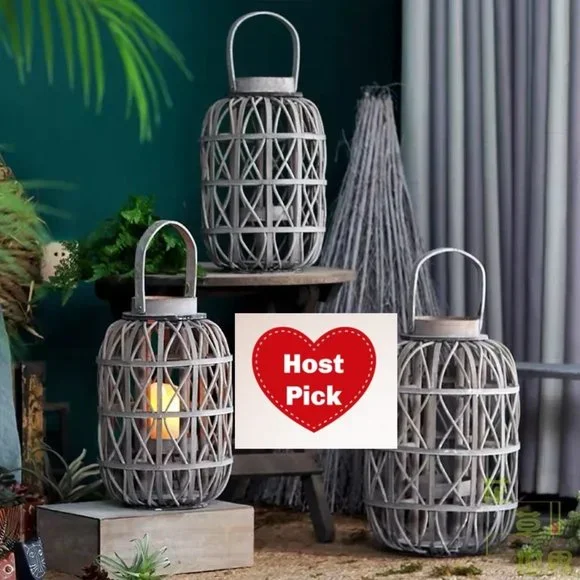 Rustic Farmhouse Decor (4-Pack) Large Wooden Lantern Woven Willow