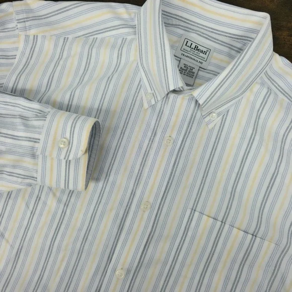 LL Bean Dress‎ Shirt 15.5-34 Pinstripe Striped Button Down Wrinkle Resistant L/S