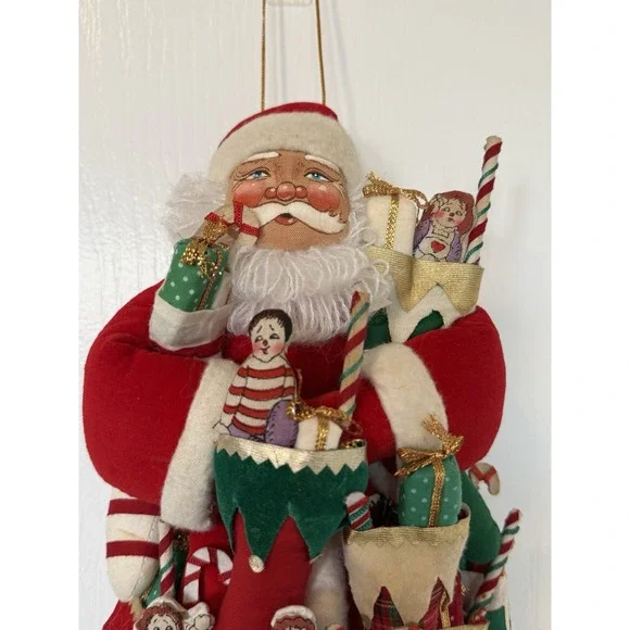 Vtg Santa Holding Armful Of Stockings Large Hanging Ornament‎