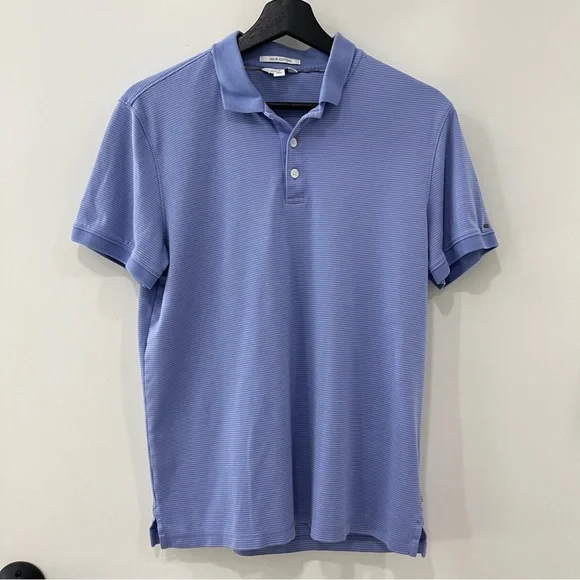Calvin Klein Men’s Blue Polo Shirt Striped Cotton Medium EUC