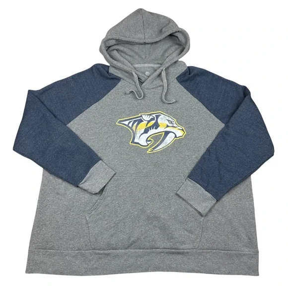 Fanatics Nashville Predators NHL Hoodie Mens 2XL Grey Blue Raglan Pullover Logo