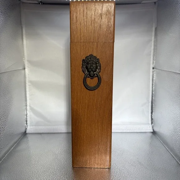 Vintage 1950s Oak Fireplace Matches Hinged Box With Brass Lion Door Knocker