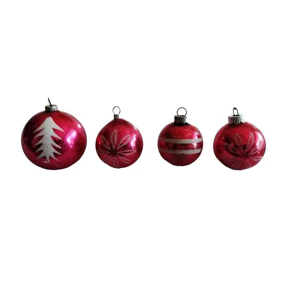 Vtg 4x Red Mercury Glass Christmas Ornament Mica Glitter 1.75-2.25