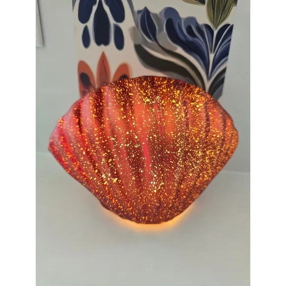 Transpac Red/Orange Mercury Glass Style LED Seashell Light Up Coastal Decor NEW