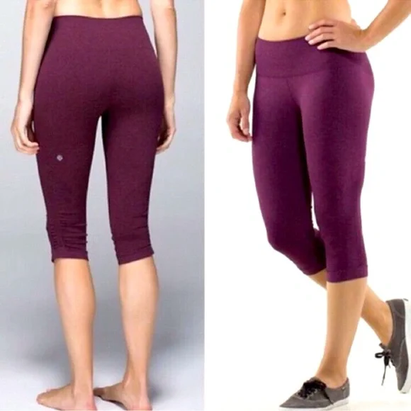 LULULEMON In the Flow Crop Leggings size 6 maroon