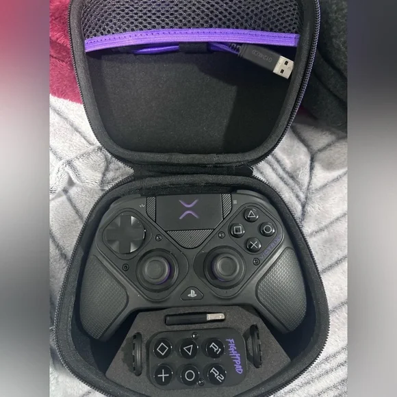 Black and Purple Gaming Controller with Case