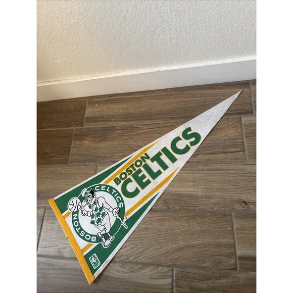 Vintage Boston Celtics Pennant Banner Flag 1990S Basketball NBA Yellow Green