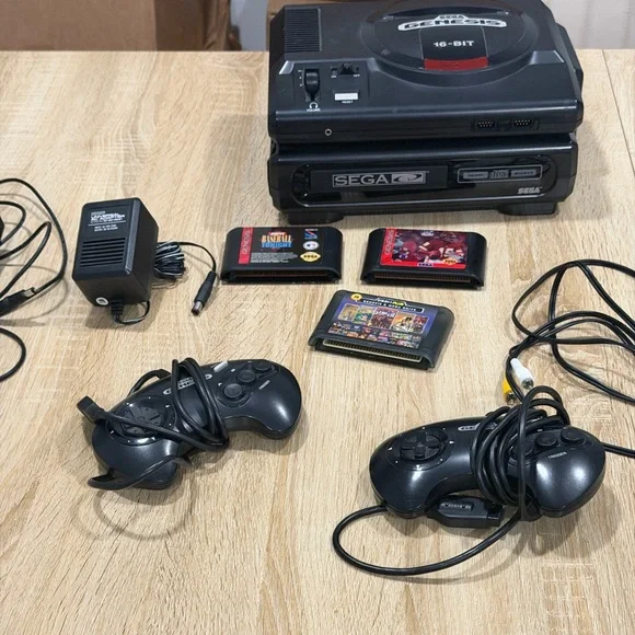 SEGA CD Model 1 + Genesis Working Tested +controller +AV Cables And 4 Games