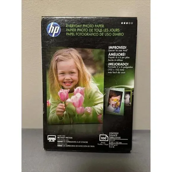 HP Everyday Inkjet Photo Paper Glossy 4x6 Inch 100 Sheets, Sealed Unopened Box
