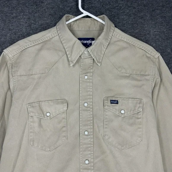 Vintage Wrangler Pearl Snap Shirt Mens XL 17-34 X-Long Tails Western Made in USA