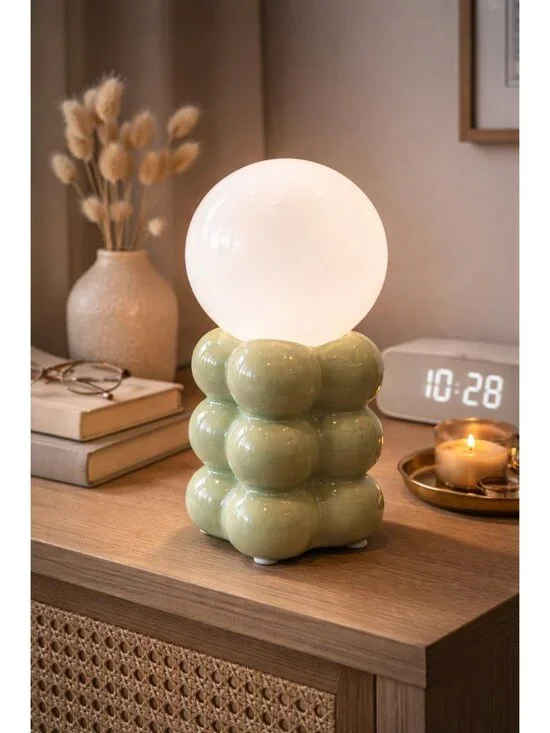 New Pastel Green Cermaic Nightstand Office Table Lamp Modern Retro Style Light