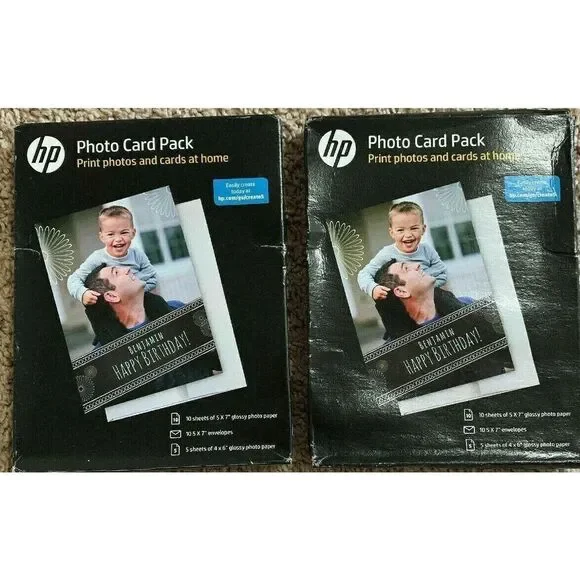 HP Photo Card 2 Packs of 10 (5” x 7”) Glossy Photo Paper/Envelopes & 5 (4” x 6”)