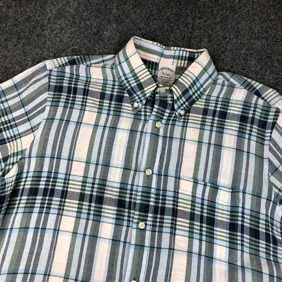 Brooks Brothers Regent Fit Plaid Short Sleeve Button Down Shirt Mens Large