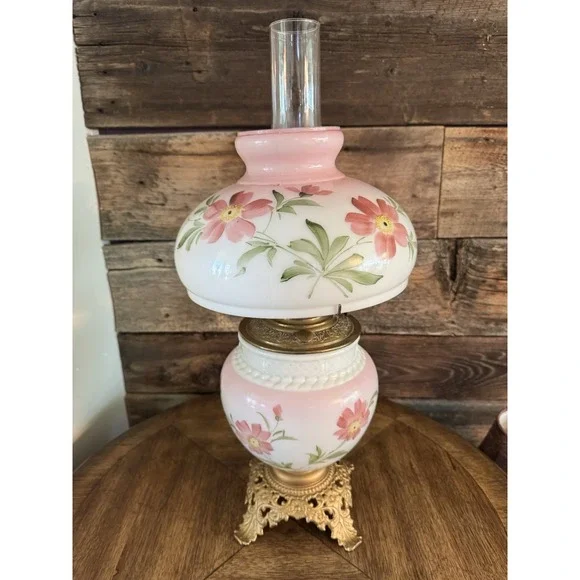 Vintage Victorian Gone With The Wind Hand Painted Parlor Hurricane Table Lamp