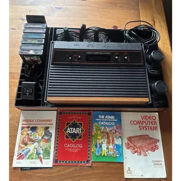 Atari 2600a Console Woodgrain Controller Games & Hartzell Organizer Works
