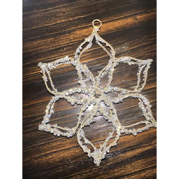 Sequined Snowflake Christmas Tree Ornament with Center Gem 9