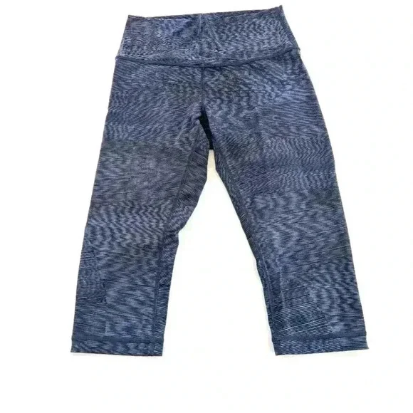 Lululemon Blue Striped Wide Waist Band High Rise Capri Leggings Size 6