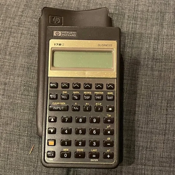HP 17B II business calculator and case.