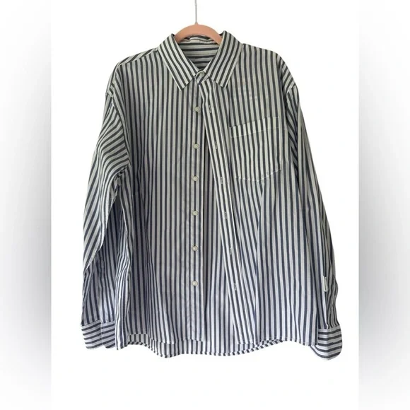 American Eagle Outfitters Blue and White Casual Button Down Shirt