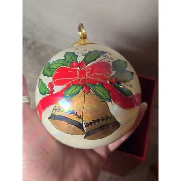 JCPenney Collector Reverse Handpainted Christmas Ornament Bells Glass Ball Box