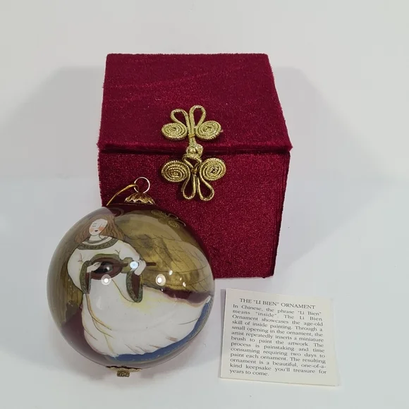 Vintage 1999 Pier 1 Imports Li Bien Angel Glass Ornament Burgundy & Gold in Box