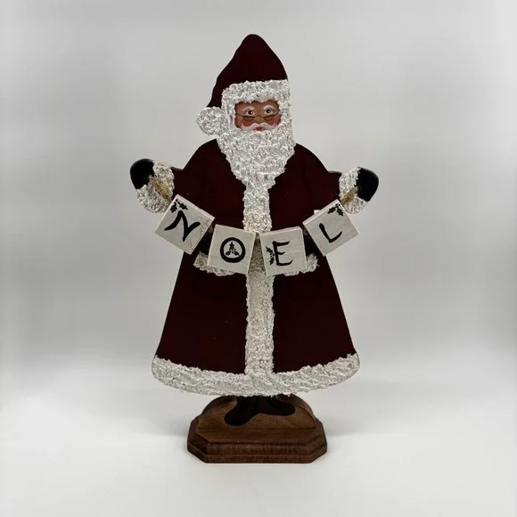 VTG Folk Art Hand Painted Noel Wooden Santa Rustic Christmas 15