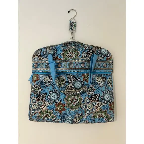 Vera Bradley Retired Bali Blue Brown Paisley Floral Hanging Quilted Garment Bag