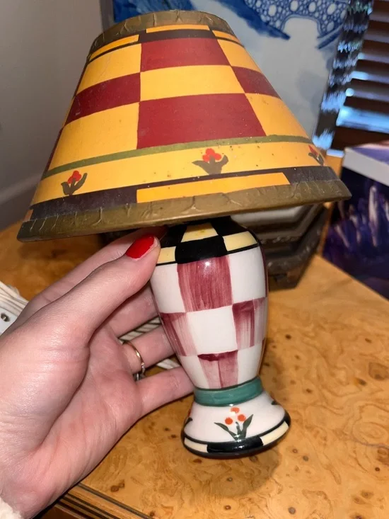 Mini Checkered Table Lamp - Red and Yellow