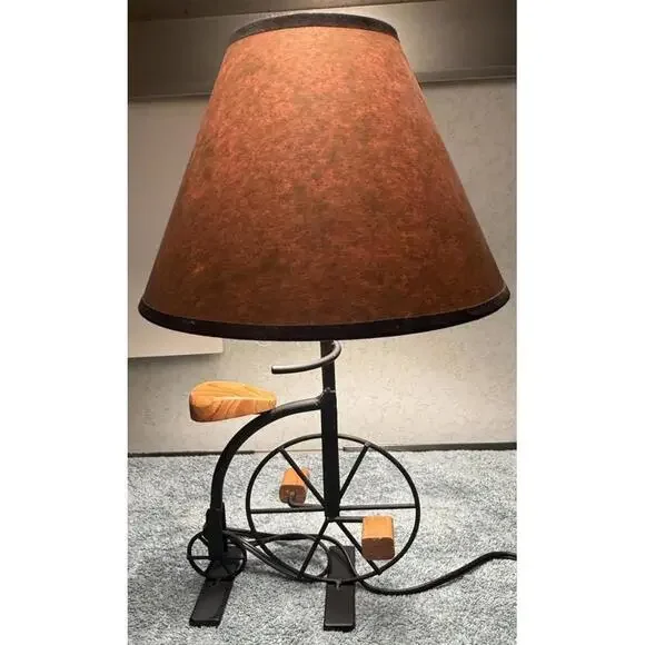 Vintage Penny-Farthing (High Wheel) Bicycle Table Lamp With Tan(stained) Shade