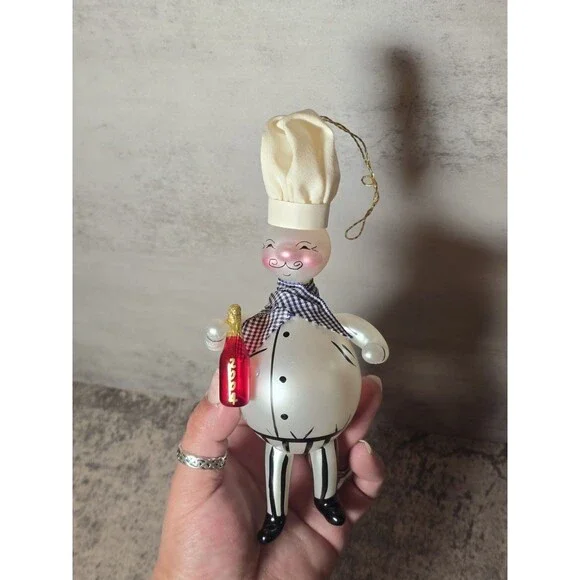 The Cottage Shop Blown Glass Chef Christmas Ornament Handpainted Wine 6