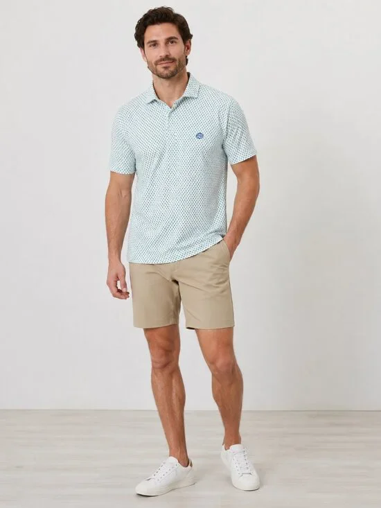 Holderness & Bourne Tailored Fit White Blue Green Print Performance Golf Polo XL